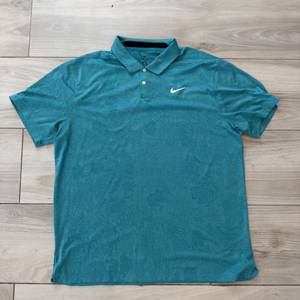 Nike Golf Dri-Fit Vapor Jacquard Polo Shirt Teal Floral AV4176-309 Mens Size XL